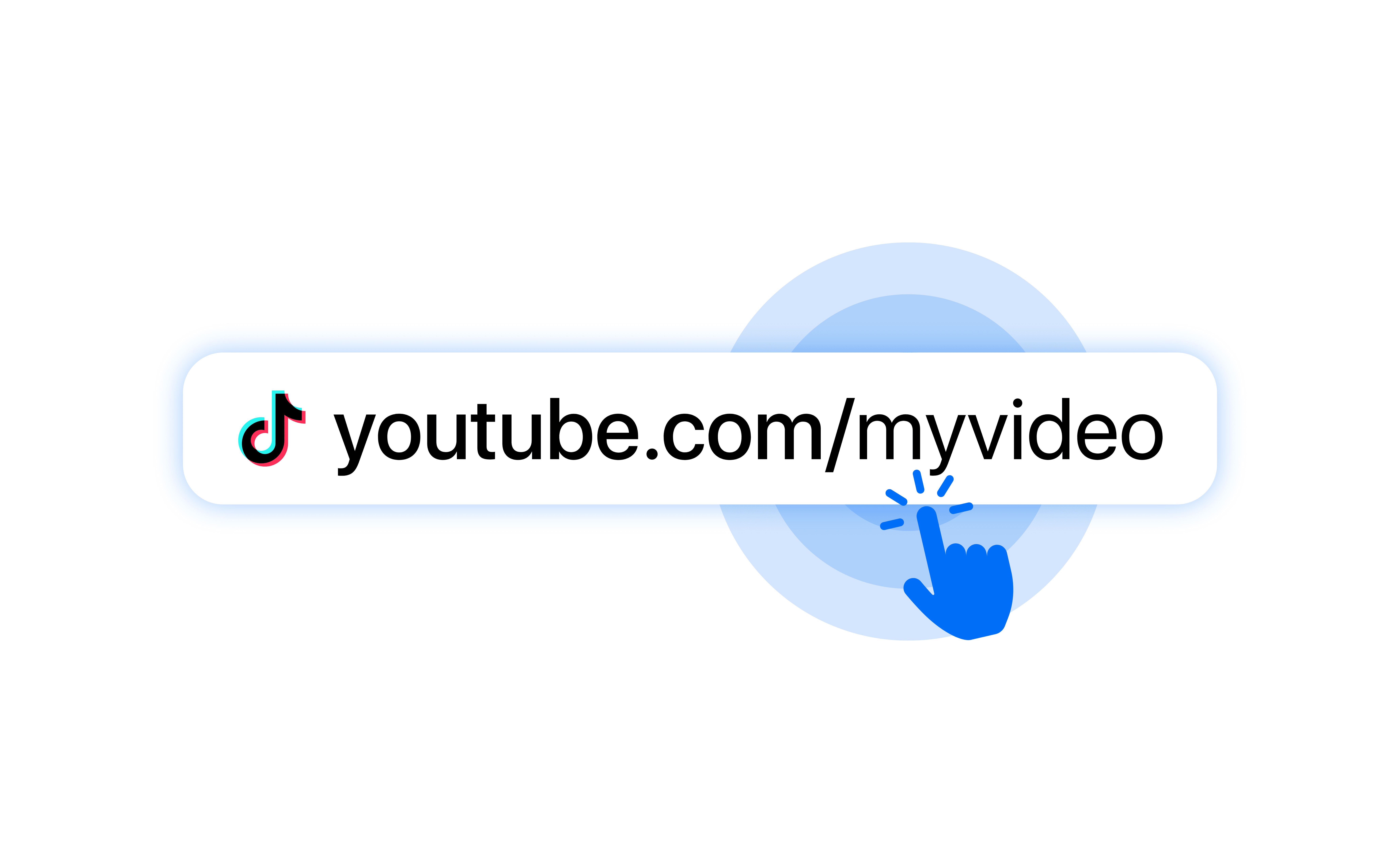 A URL sharing interface box showing a short link next to a blue "Share" action button, placed directly above a neat grid of major social media platform logo badges.