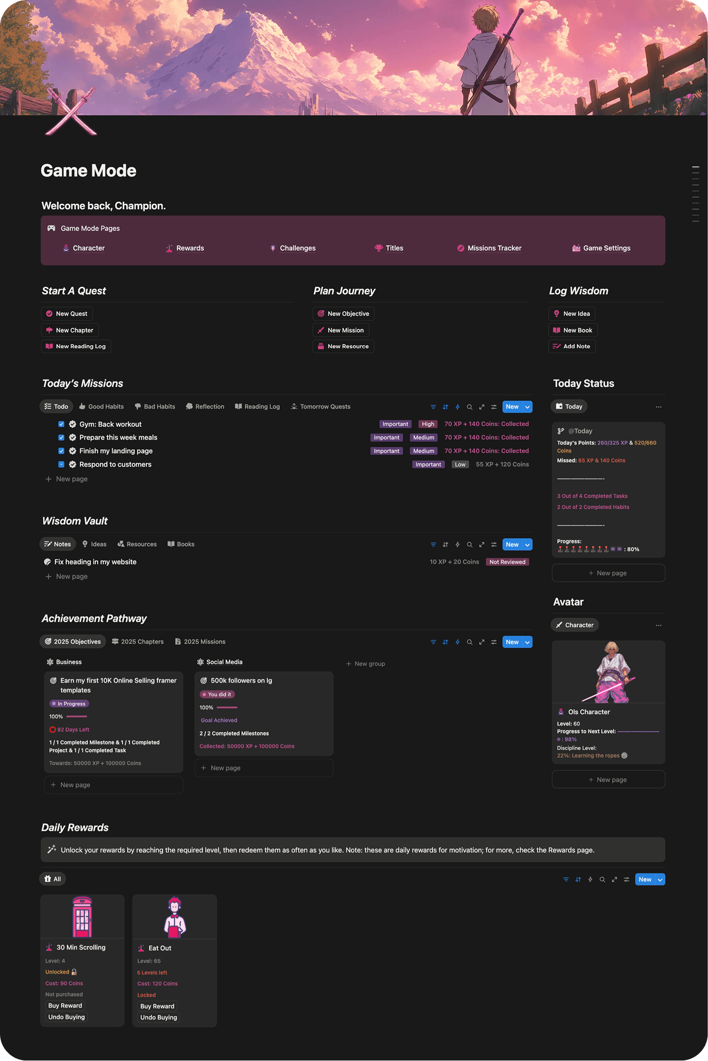Gamified Notion Second Brain 