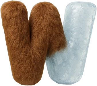 Buchstabe W mit Oberfläche halb Fell, halb Eis