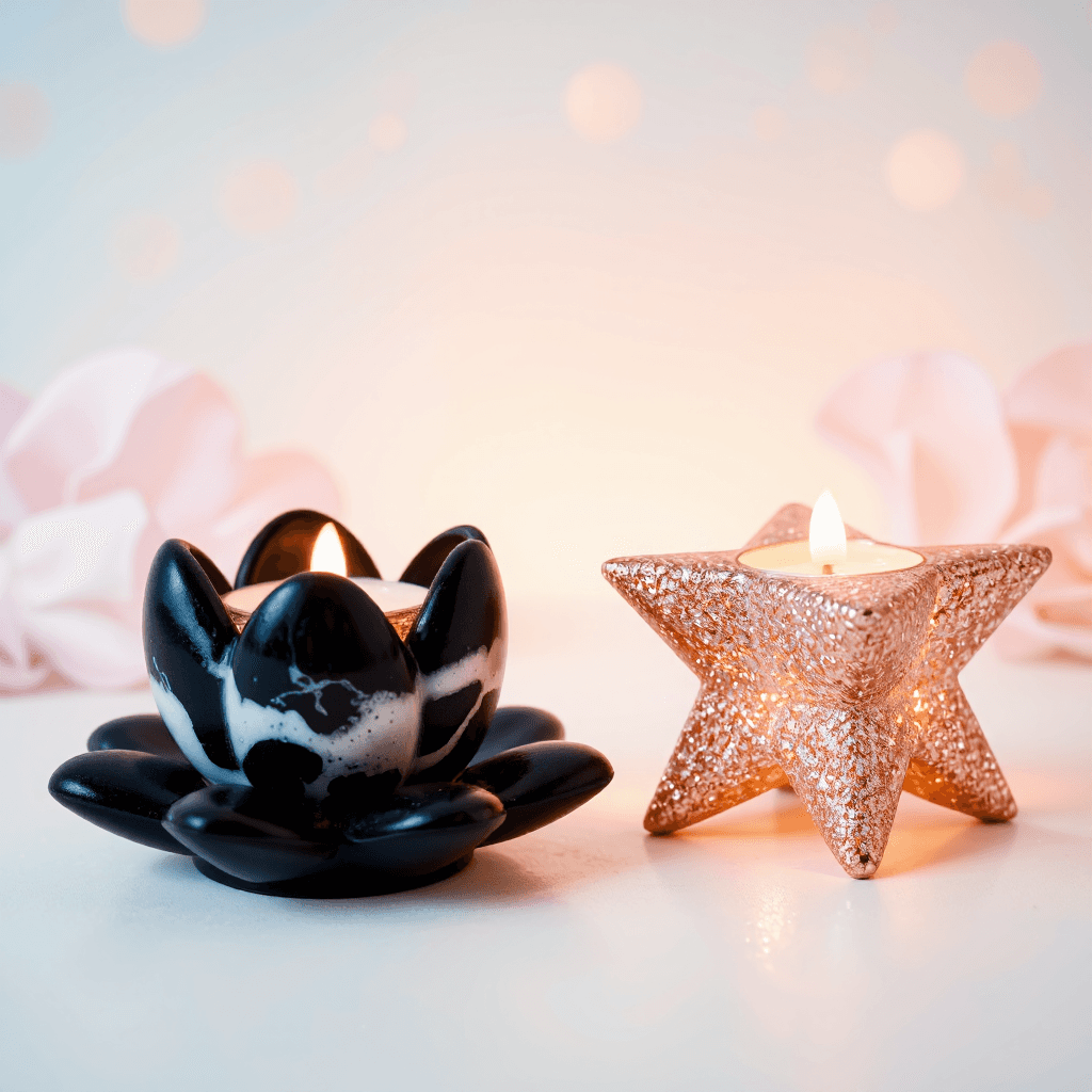 product photography of set of decorative candle holders