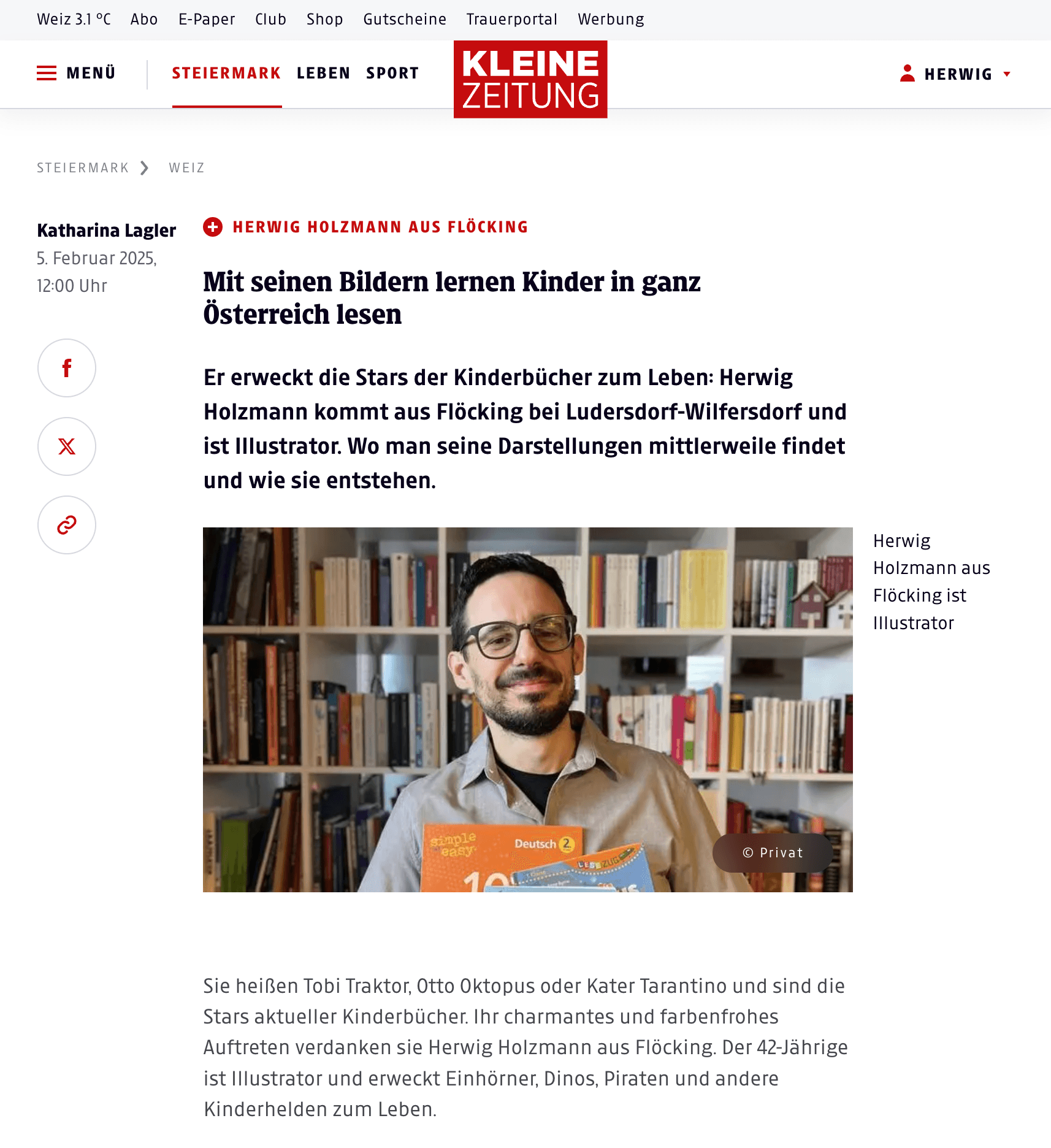 Mit seinen Bildern lernen Kinder in ganz Österreich lesen, Artikel Kleine Zeitung