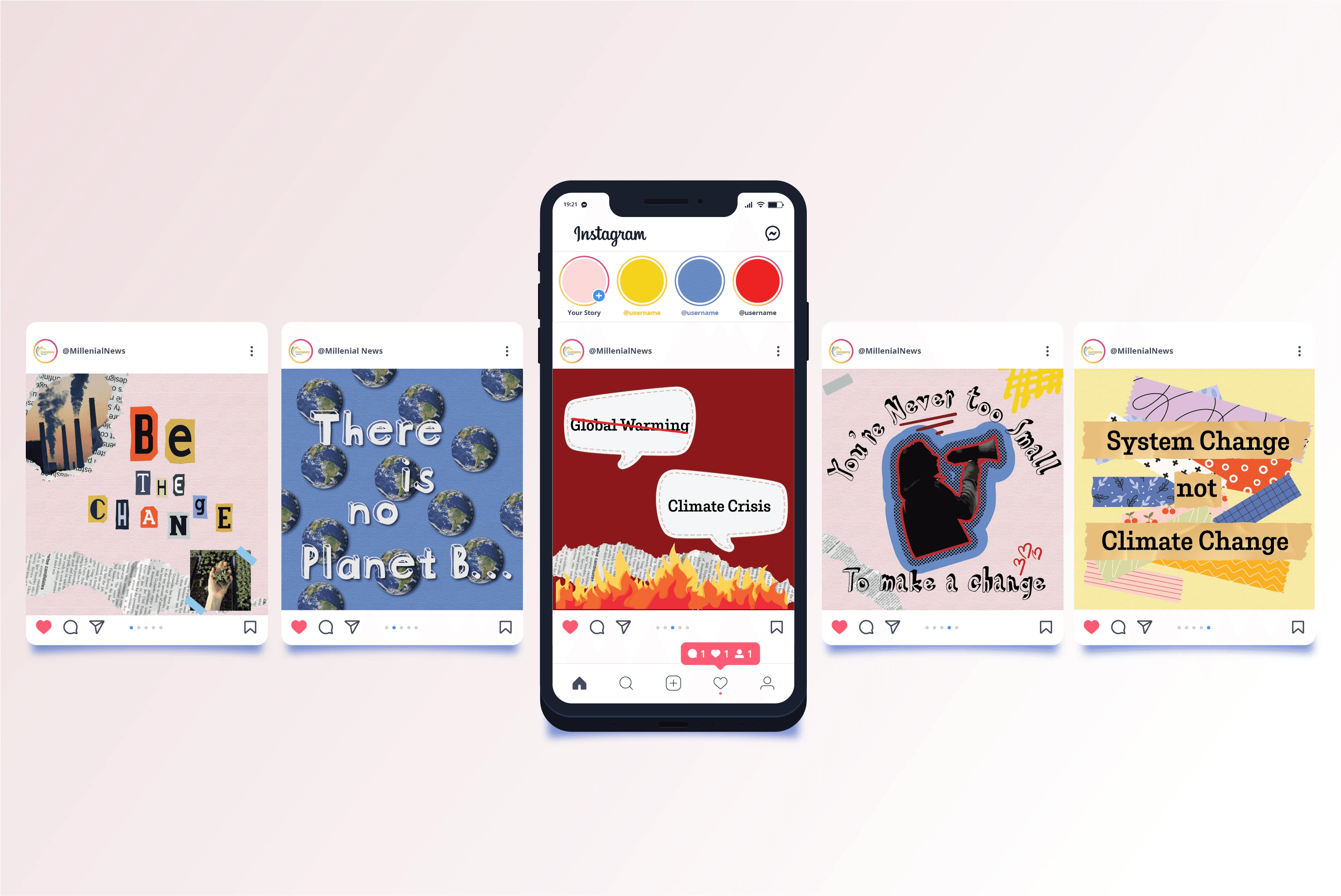 Photo of an iphone with 4 instagrams posted as a mockup