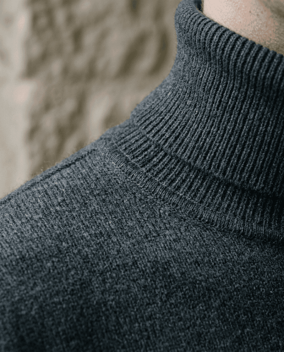 Ivory Cashmere Turtleneck — Charcoal — detail