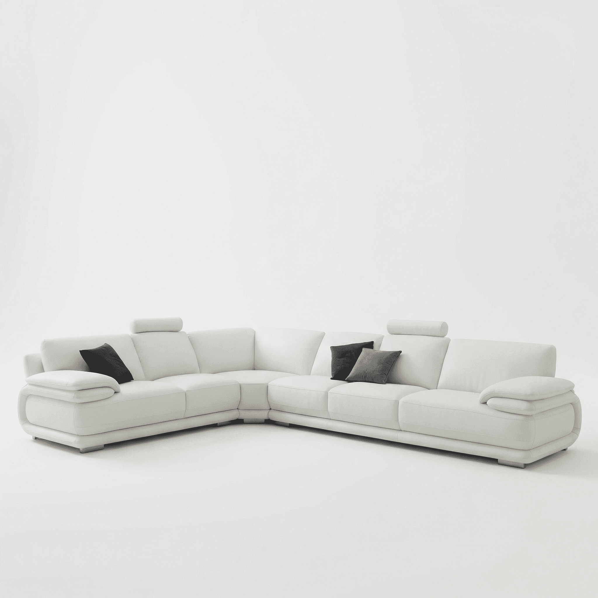 An expansive sofa composition with clean lines in a sophisticated interior