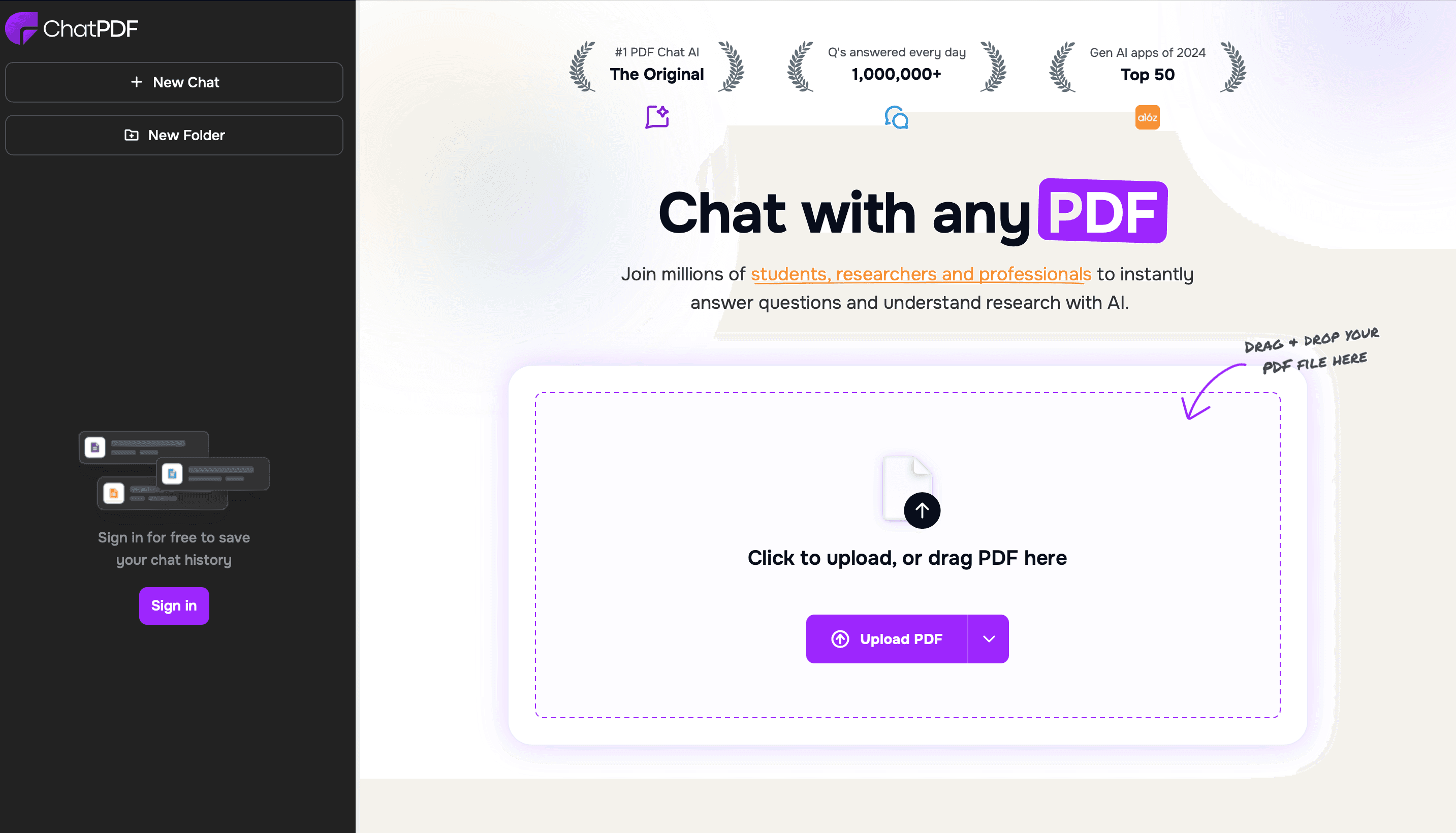 ChatPDF Landing Page