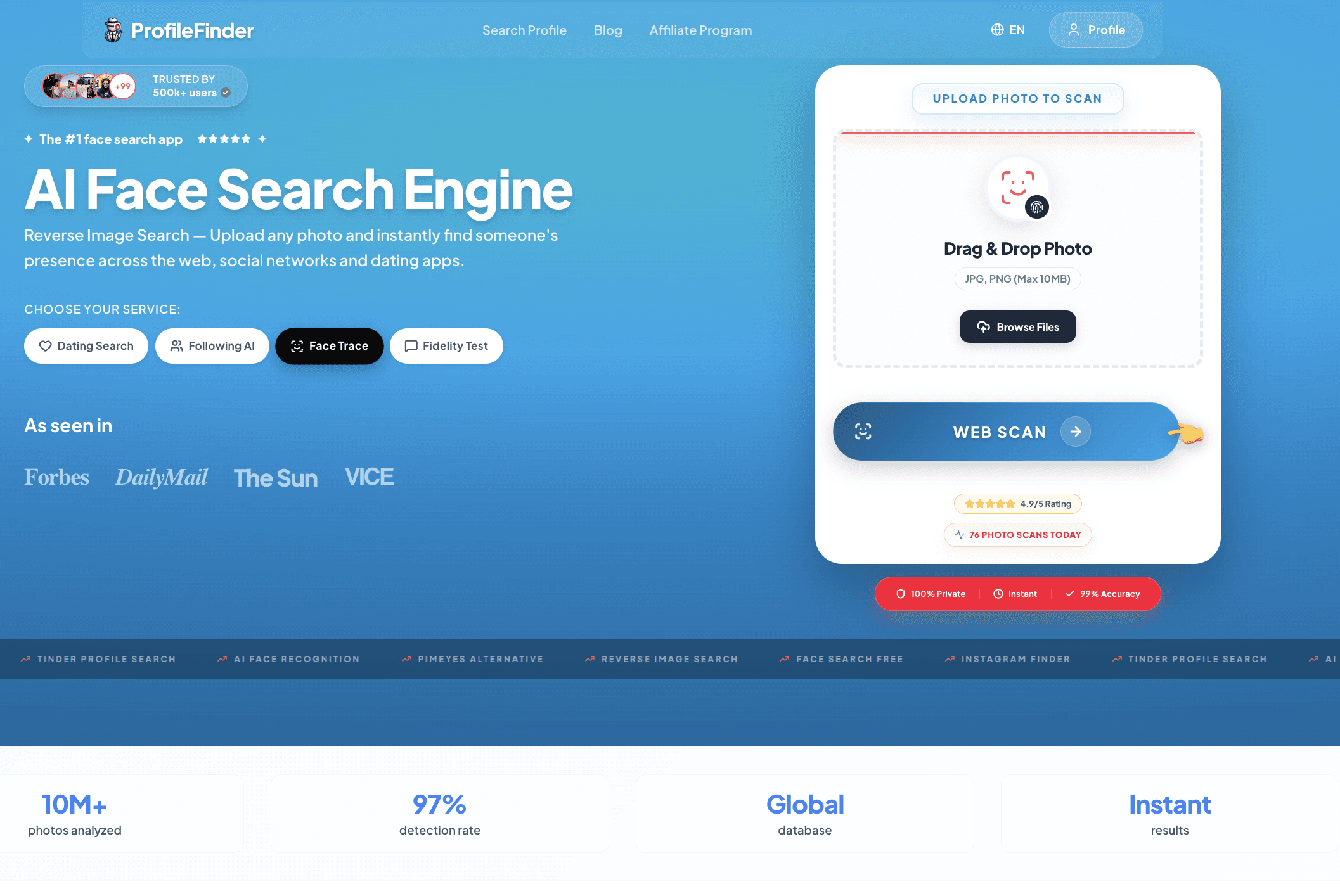 face search AI landing page