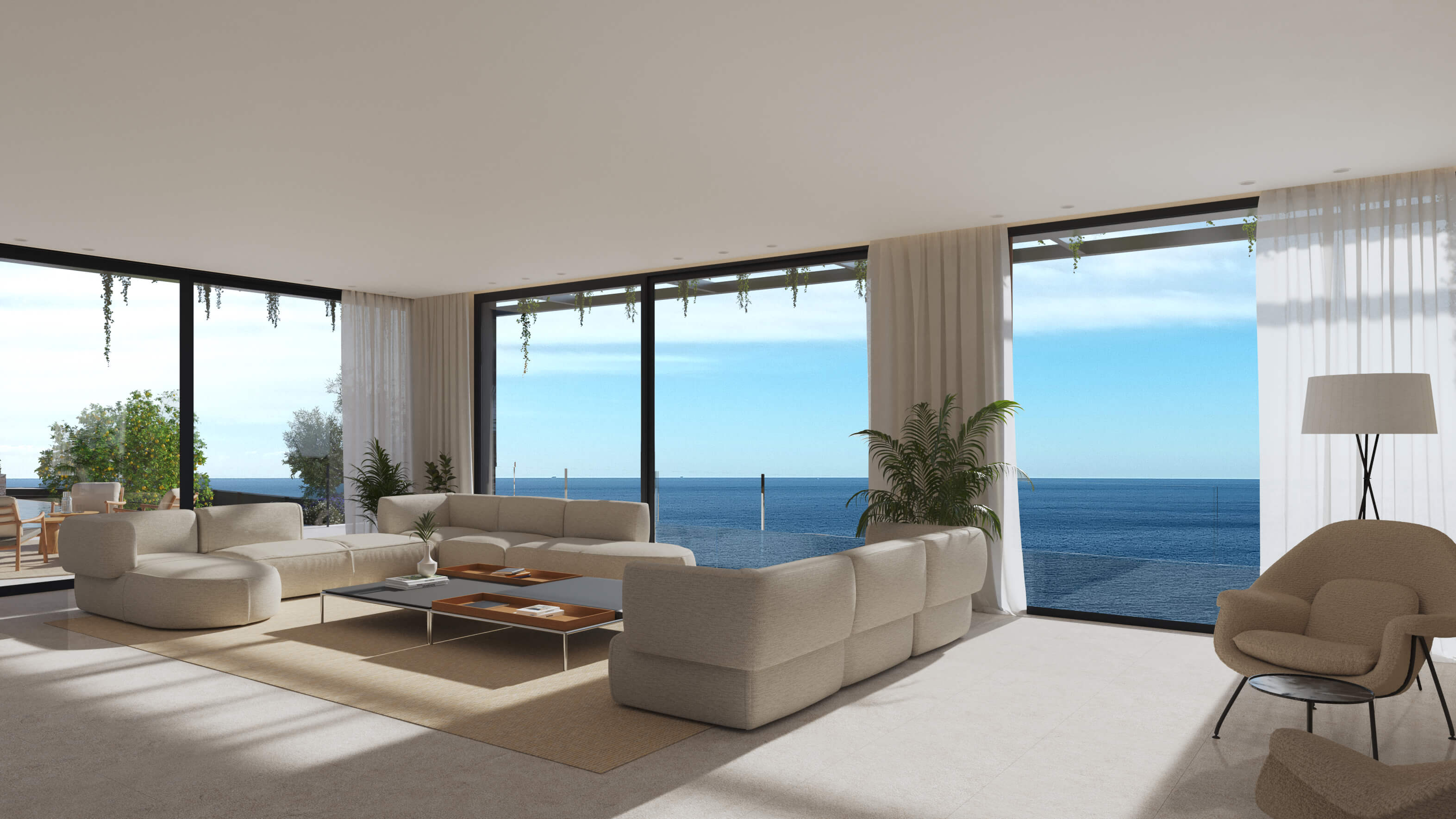 Salón moderno en vivienda en Palma de Mallorca con instalaciones de domótica, climatización y eficiencia energética por Gregal Ingeniería