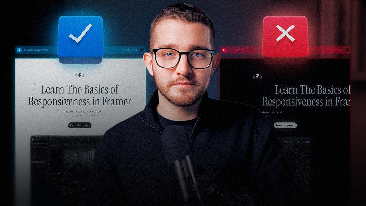 Man presenting basics of responsiveness in Framer with visual cues