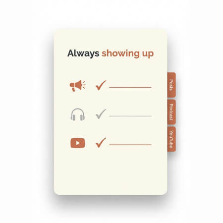 Social Media Sizzle prompt pack thumbnail showing a cream checklist card with “Always showing up”, social icons, and terracotta tick marks for menopause coaches