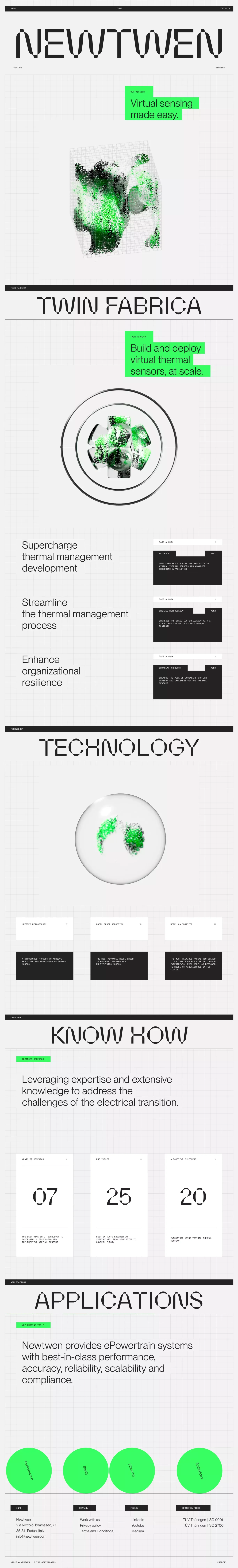 Newtwen landing page screenshot showcasing Tech design