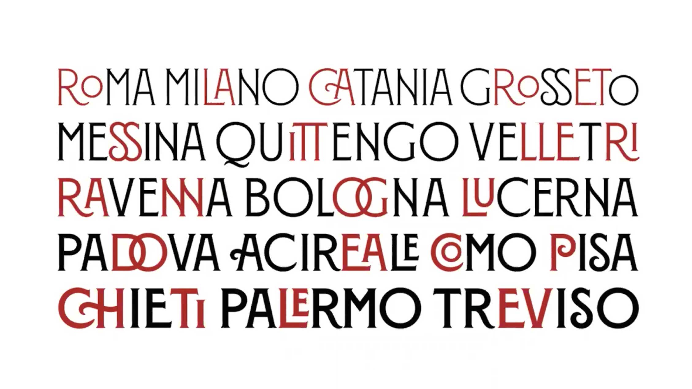 typography sample with italiann city names