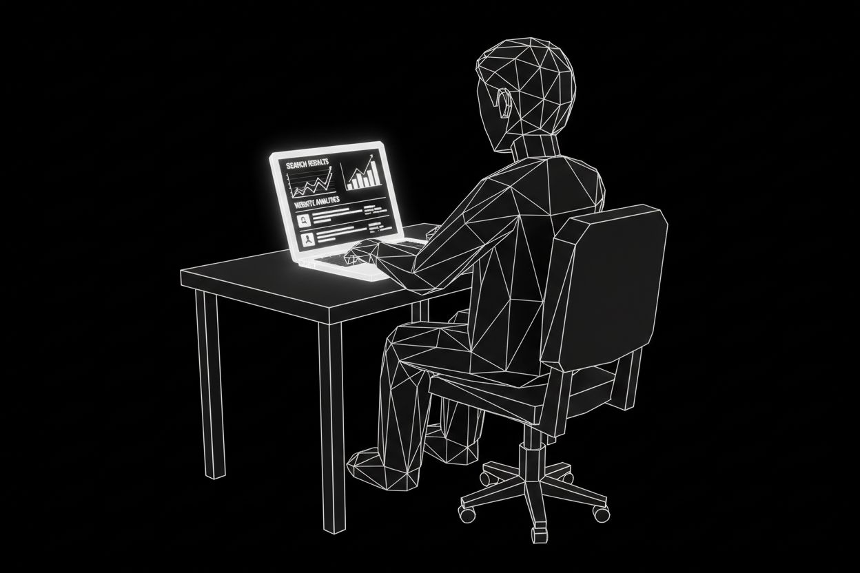 Empresario revisando resultados de búsqueda y analíticas