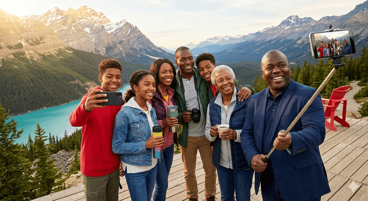 a Family Taking selfie Picture On A Vacation Tour