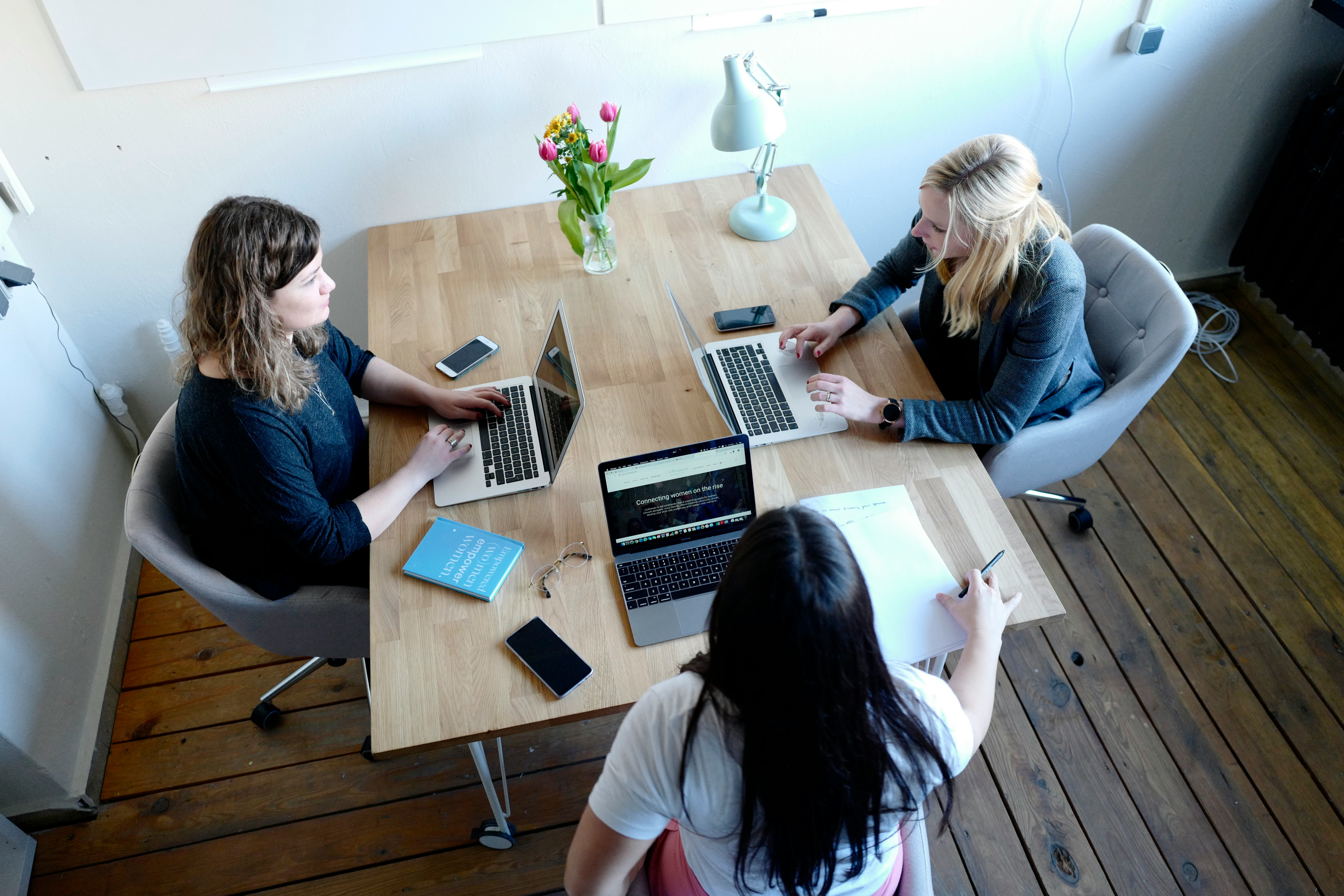 Three team members in a meeting