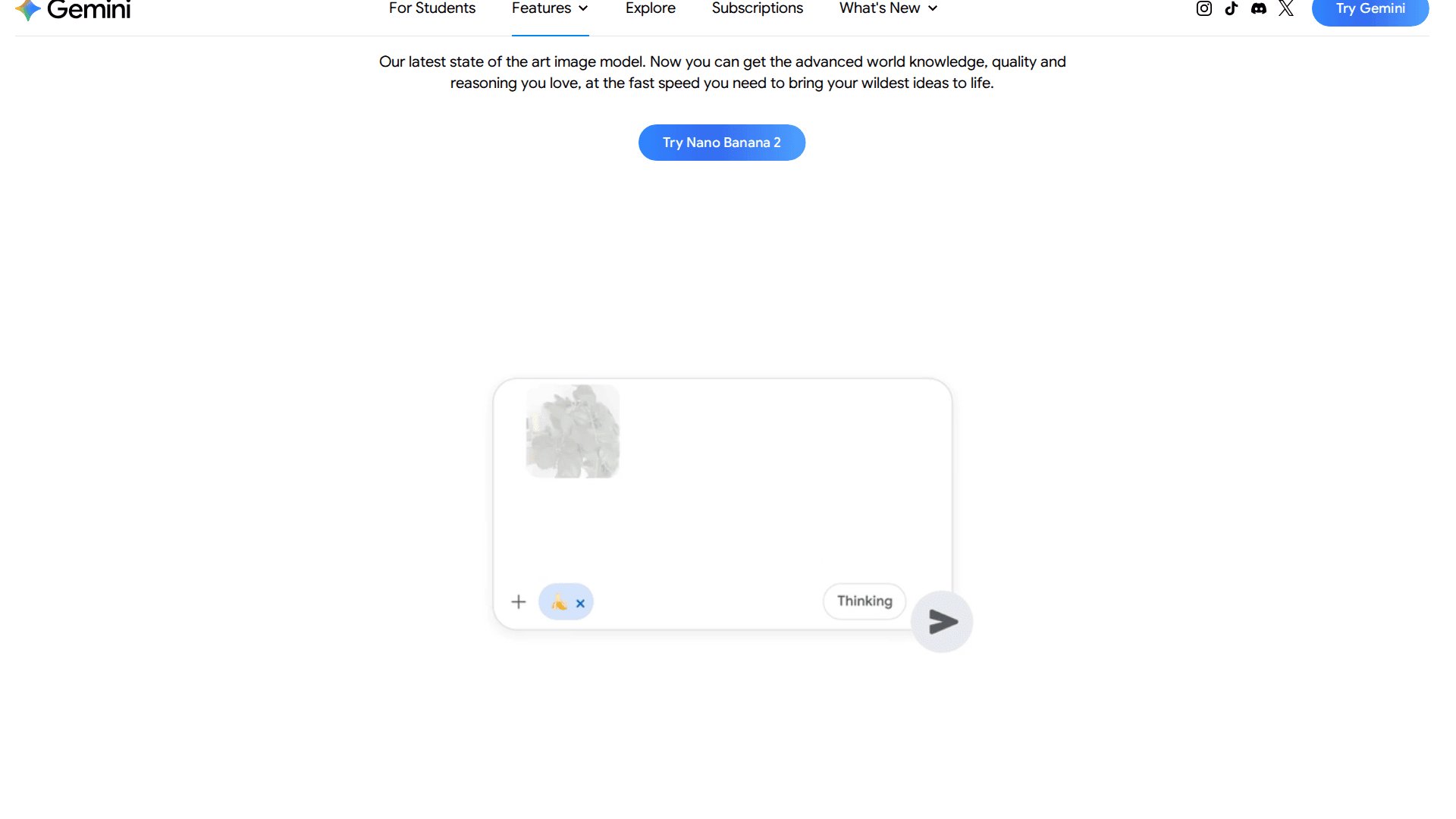 Google Gemini's image generation page with the Try Nano Banana 2 button and prompt box