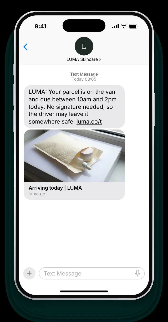 On the van this morning shipping text on an iPhone