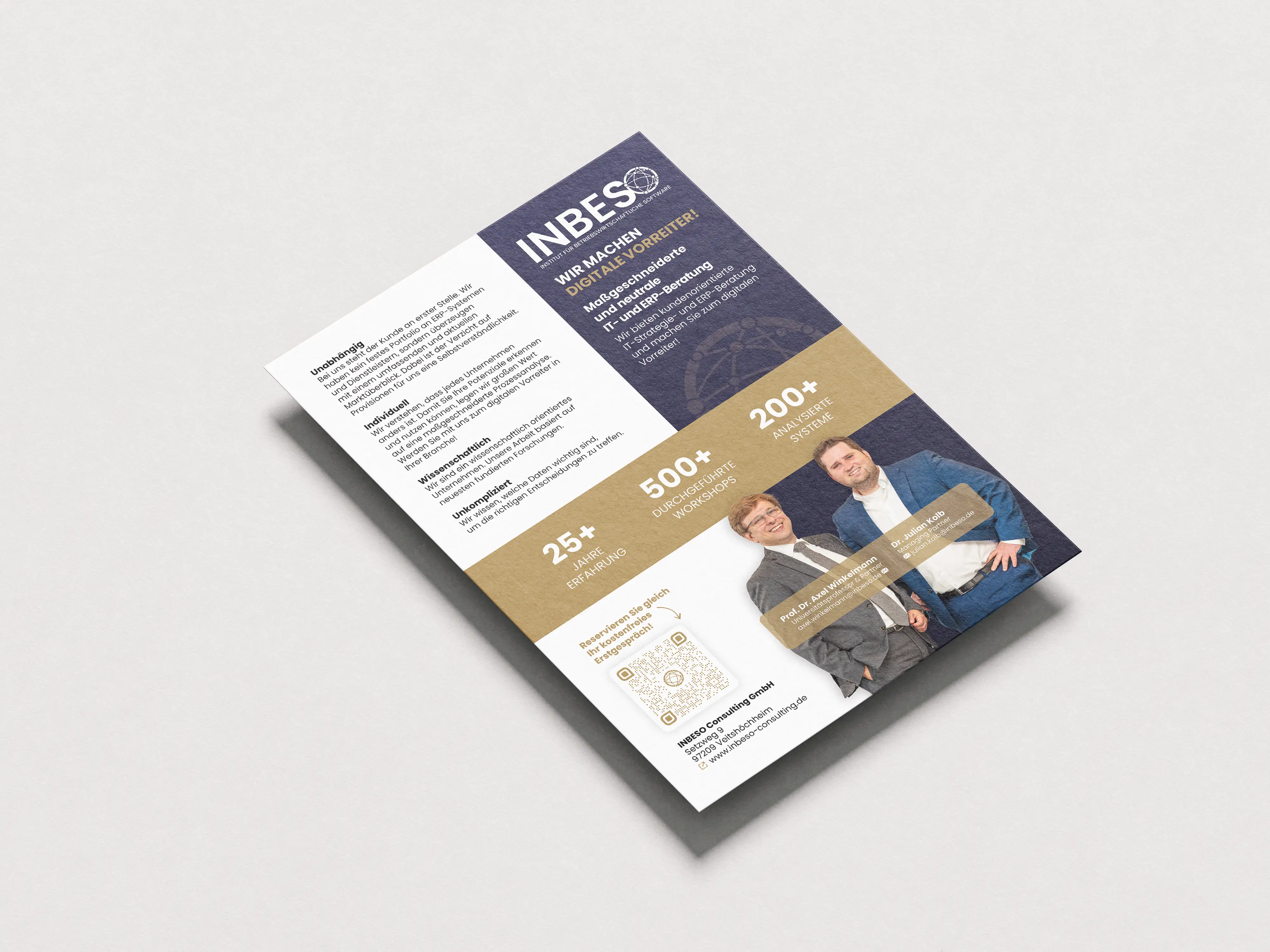 Flyer-Mockup für die INBESO Consulting GmbH, Institut für betriebswirtschaftliche IT- und ERP-Beratung