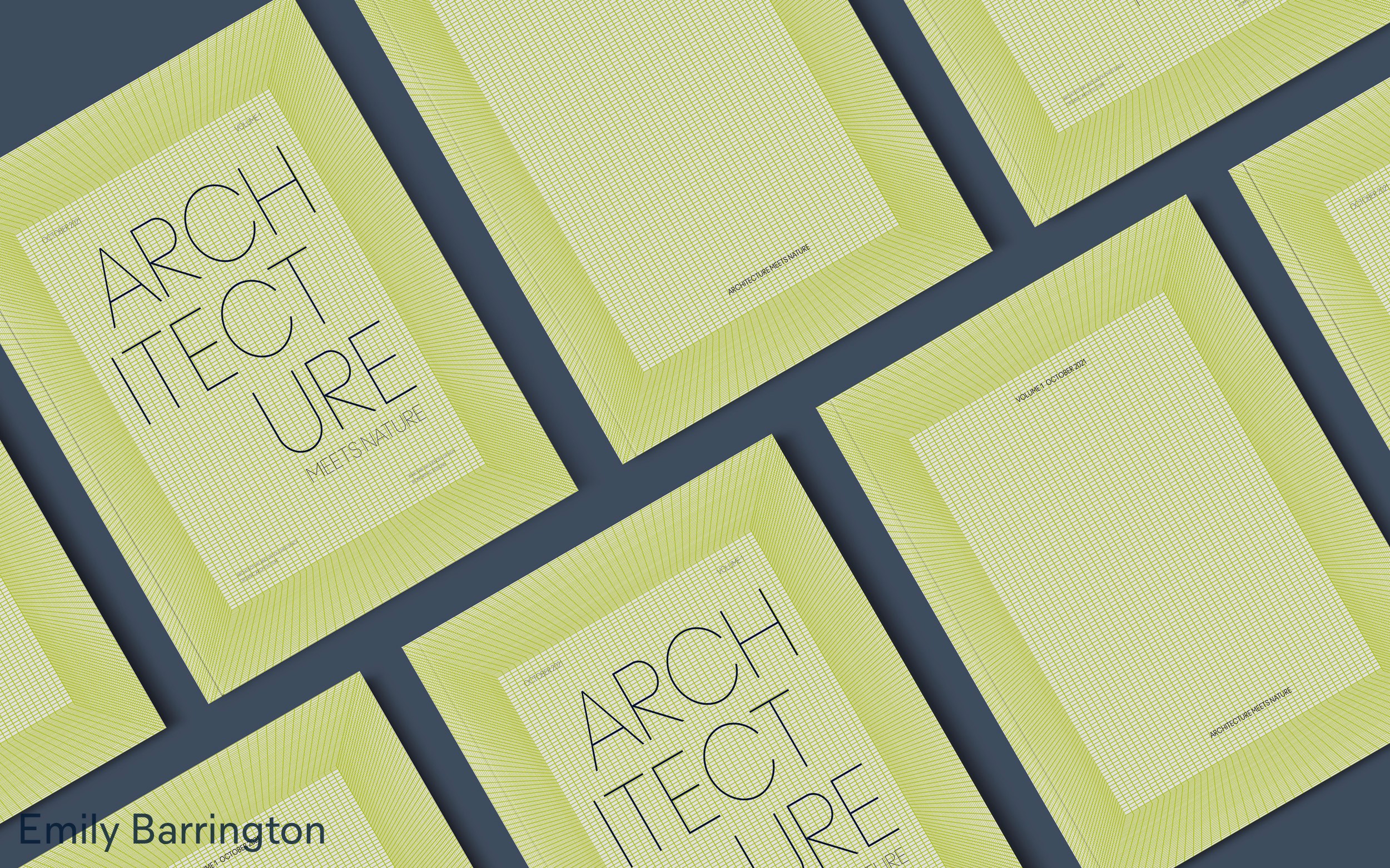 Magazine cover in green, titled Architecture meets Nature, by Emily Barrington