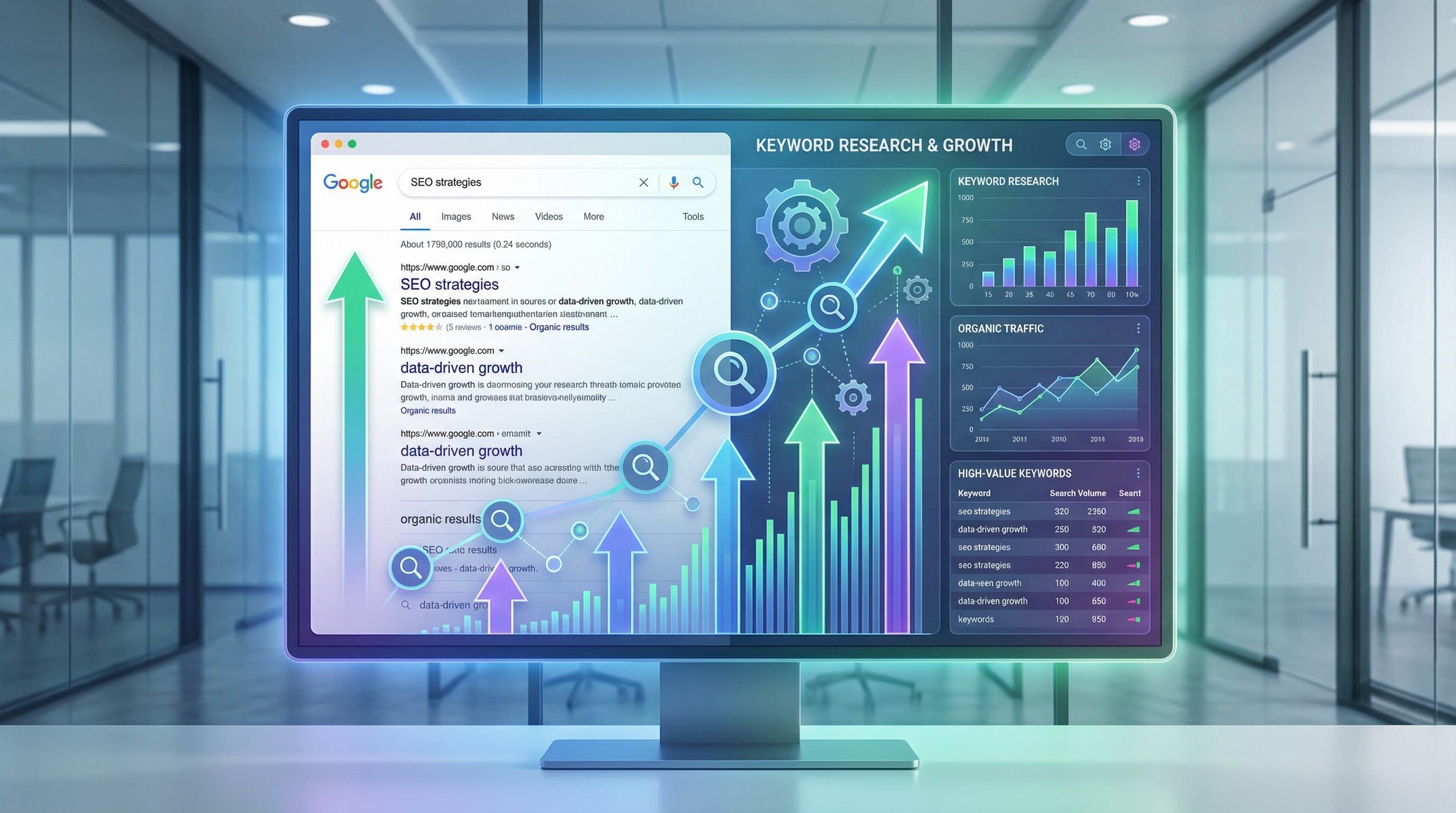 Hero SecSEO optimization with Google search rankings, keyword research, and organic traffic growth.tion