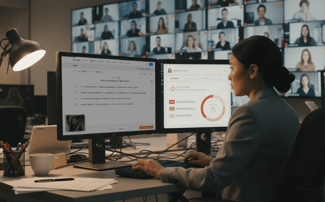 Illustration of a proctor at a workstation