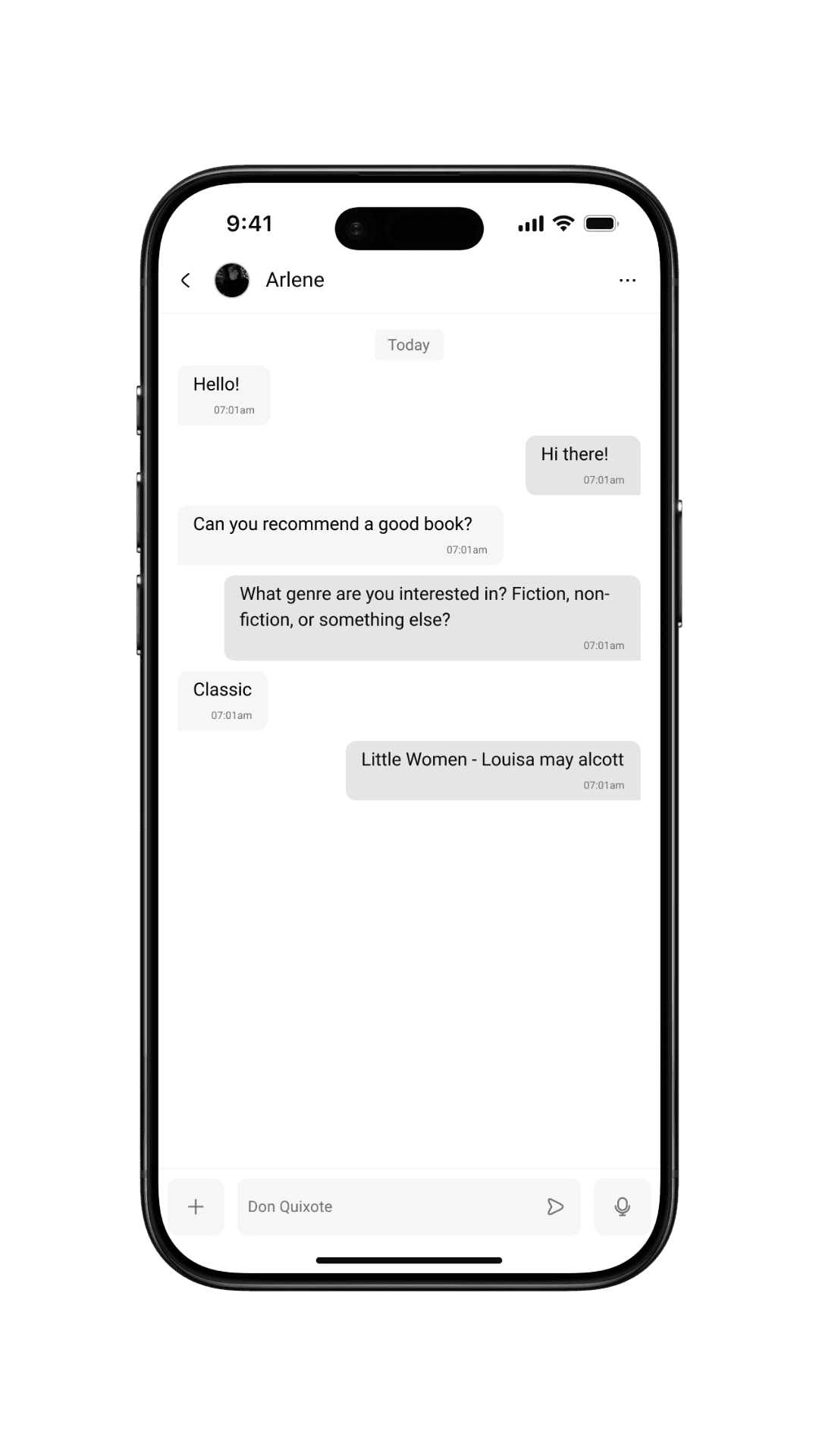 Individual chat page mockup