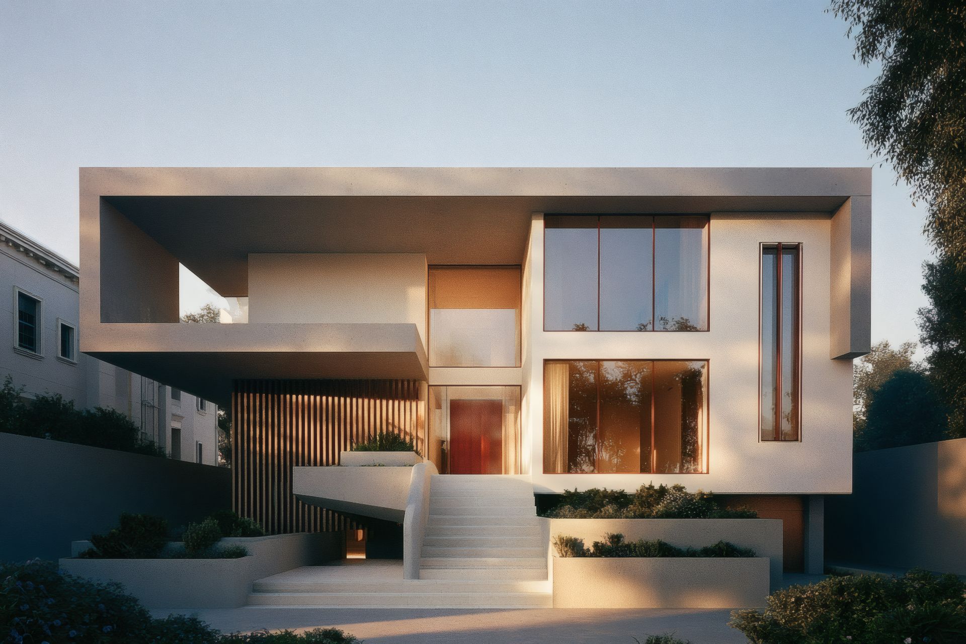 Front eleveation of a contemporary luxury house