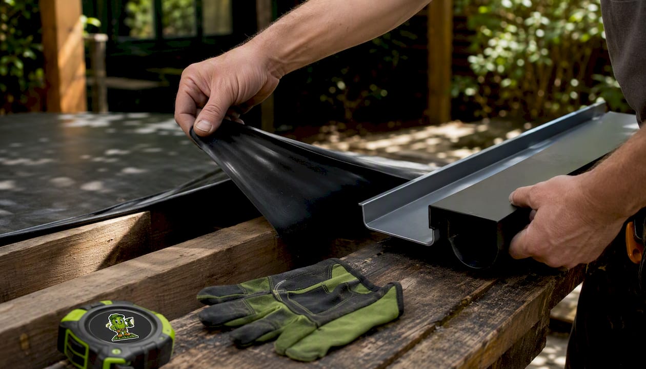 Hands comparing commercial panel and EPDM membrane