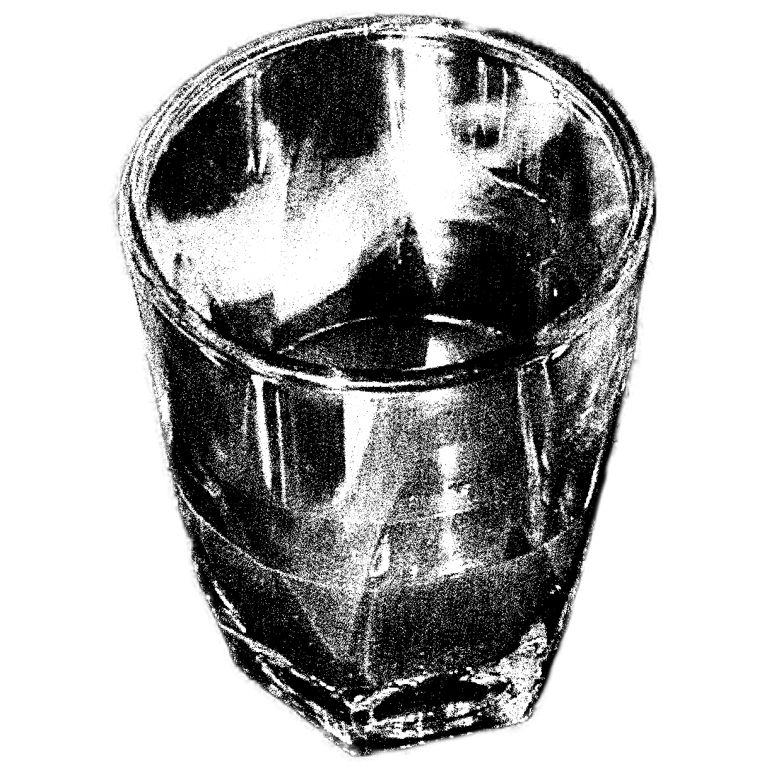 A transparent glass with a textured surface, sitting upright on a flat surface.