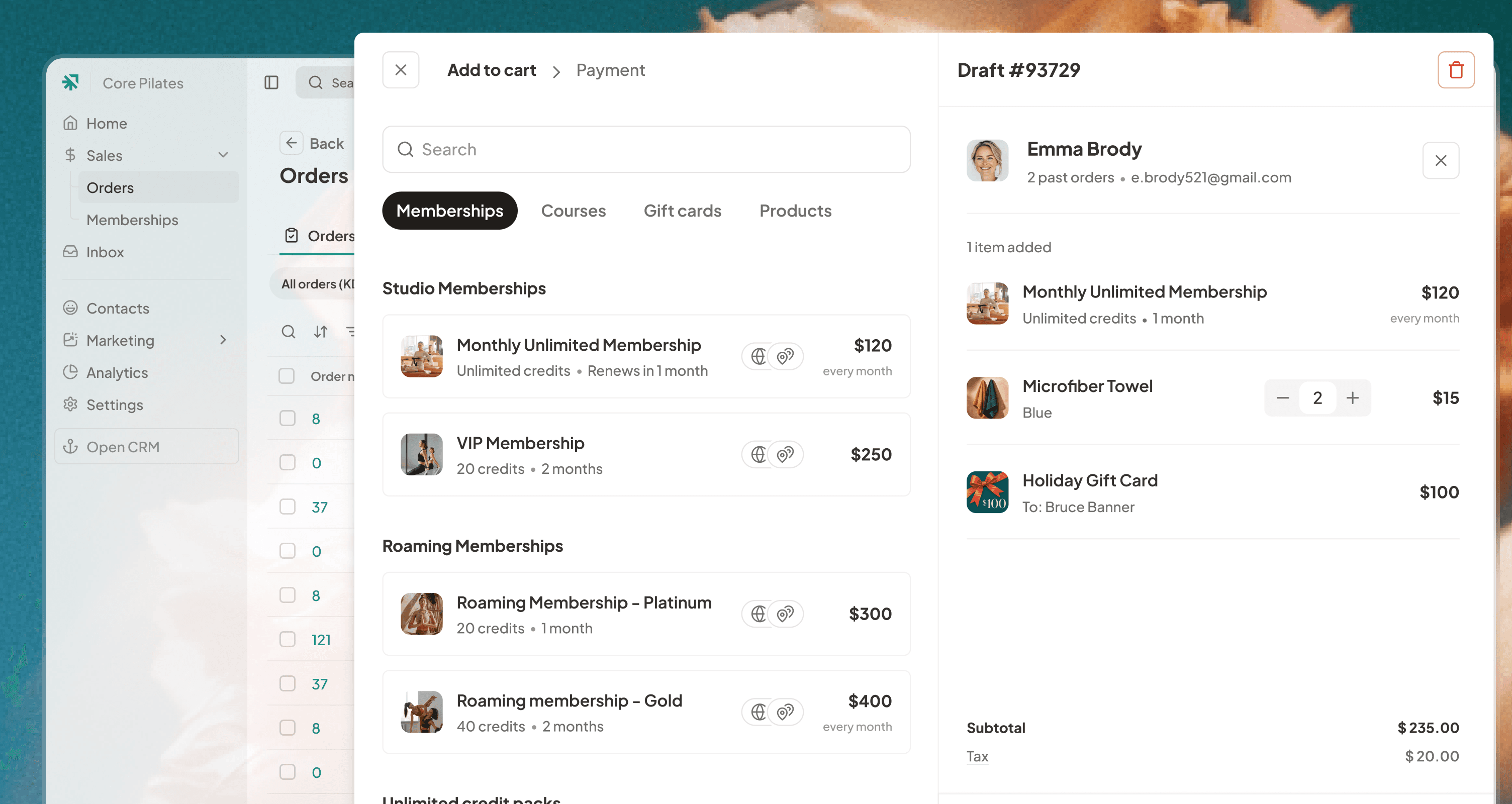 POS for fitness studio