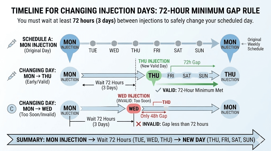 How to safely change tirzepatide injection day with 72-hour rule