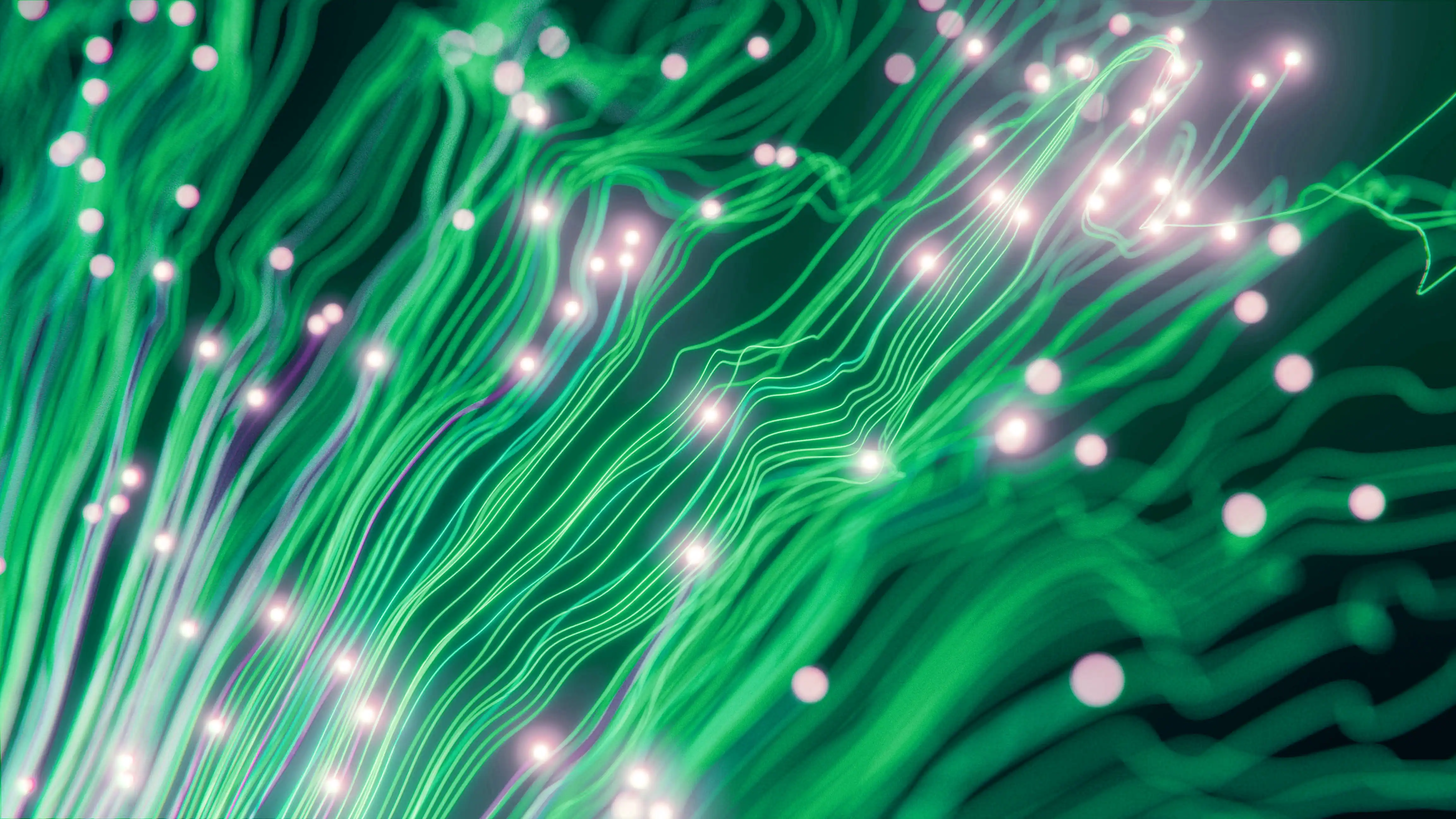 Abstrakte Visualisierung von Datenströmen in leuchtendem Grün – symbolisiert KI-gestützte Verarbeitung von Emissionsdaten im Nachhaltigkeitsmanagement