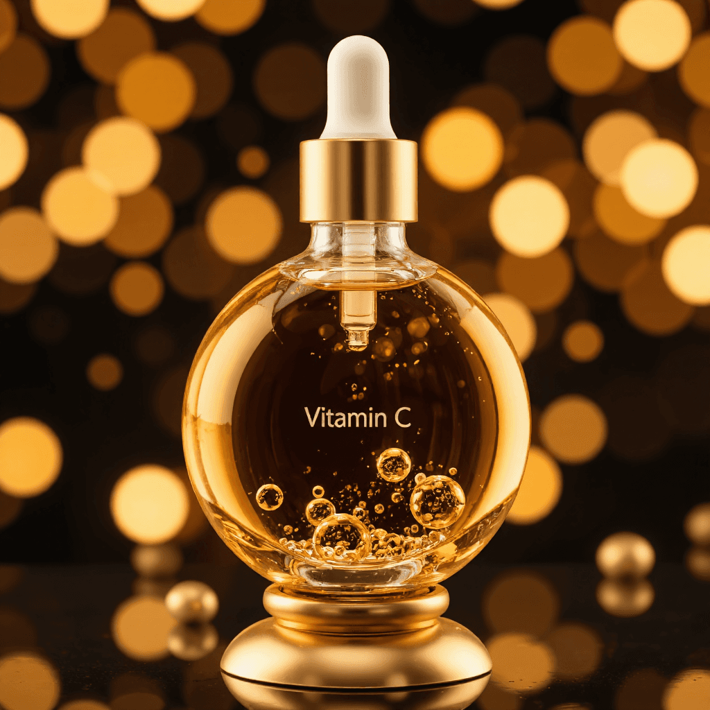 product photography of bottle of vitamin C serum