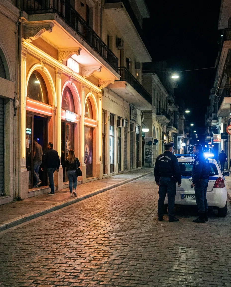 Exterior view of the Patras nightclub at the center of the fatal incident