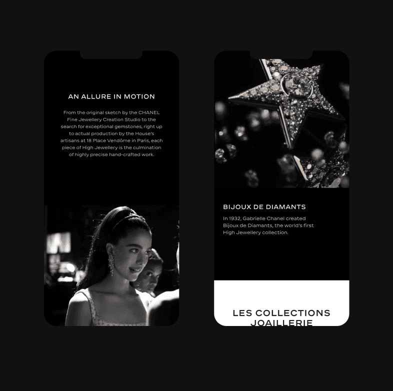 Mobile screens from the Chanel High Jewelry website