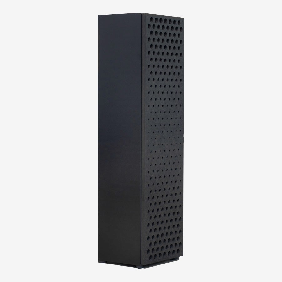 Black tower speaker with perforated grille
