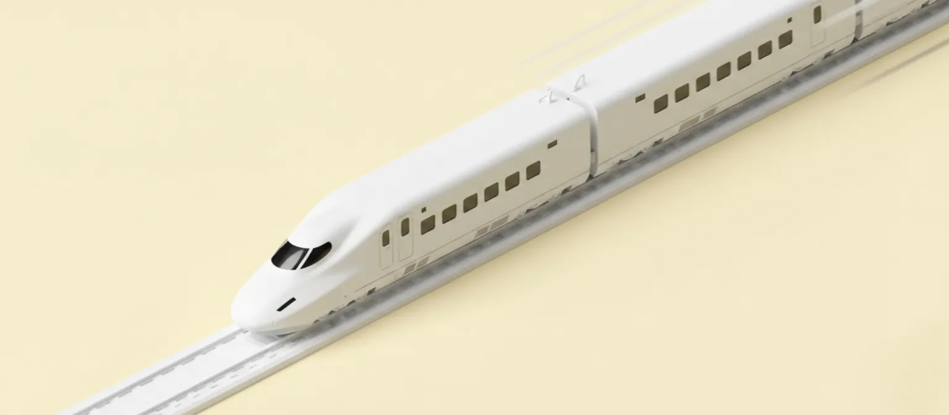 An isometric rendering of bullet train speeding down the tracks