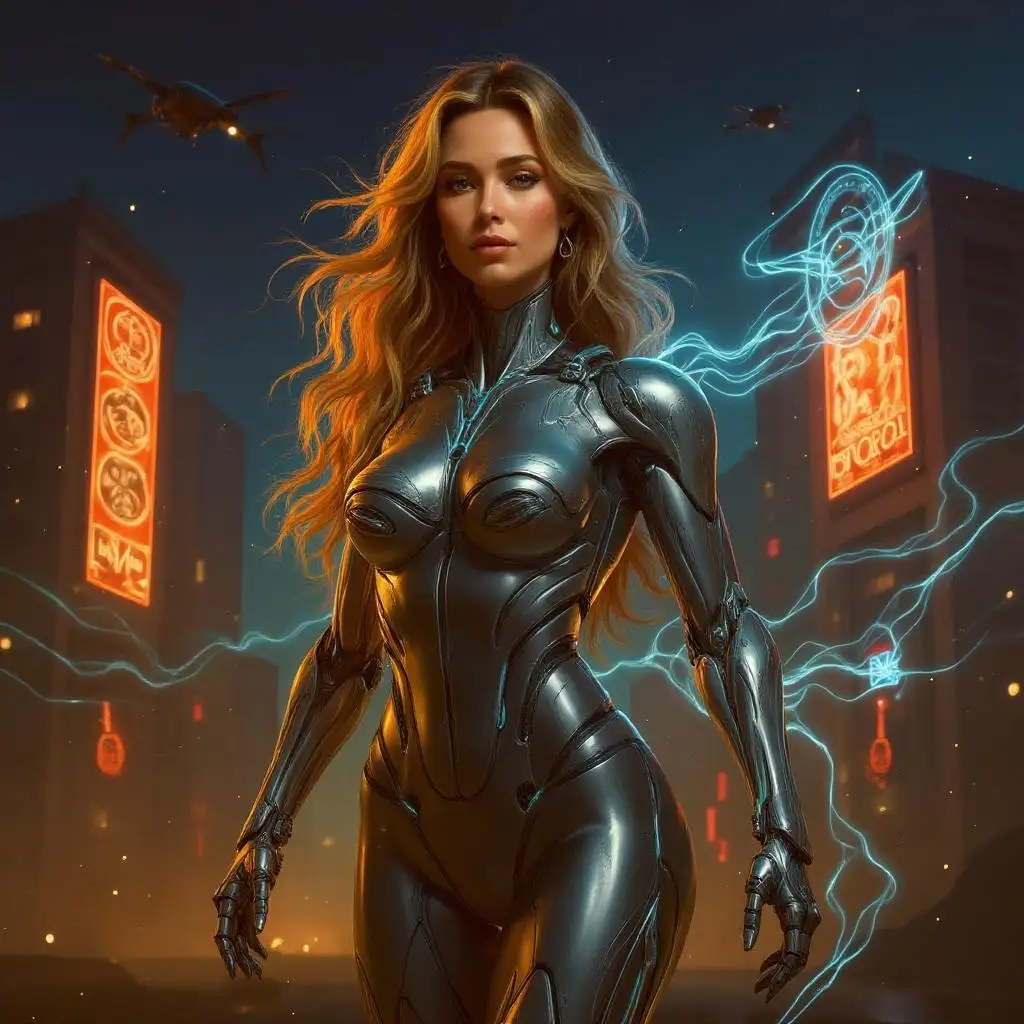 ai person generator creates a sexy blonde cyborg woman model