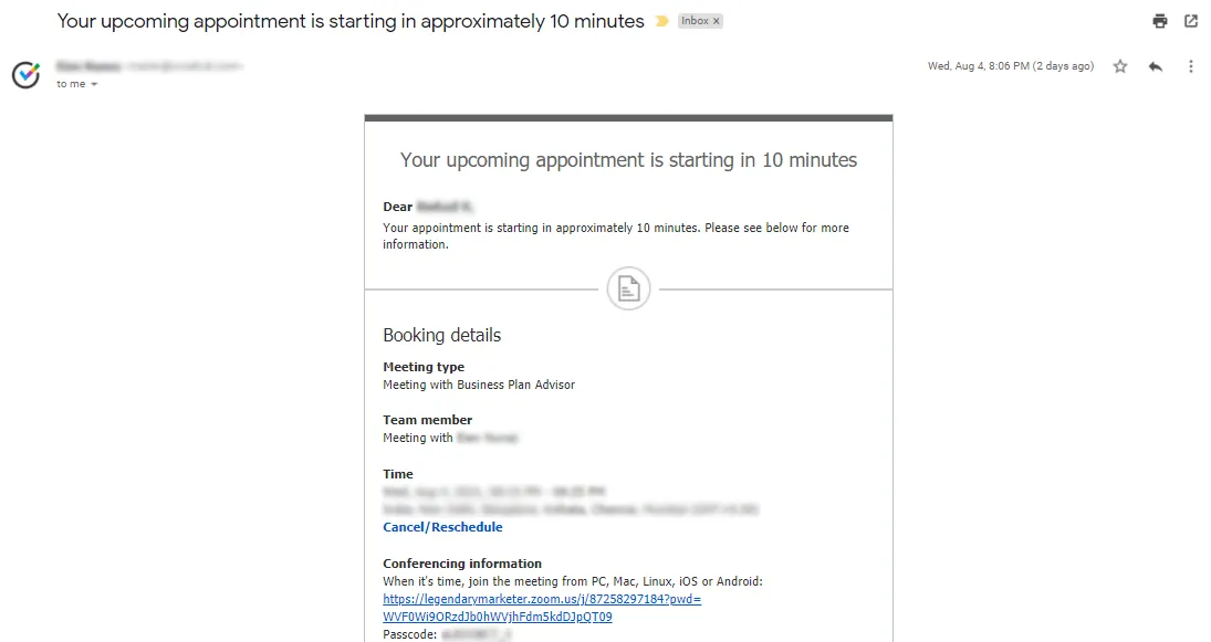 A screenshot of one-on-one booking with a mentor of legendary marketer