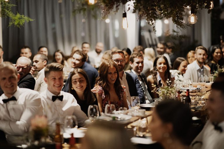 Wedding Guests Dining while enjoying speeches