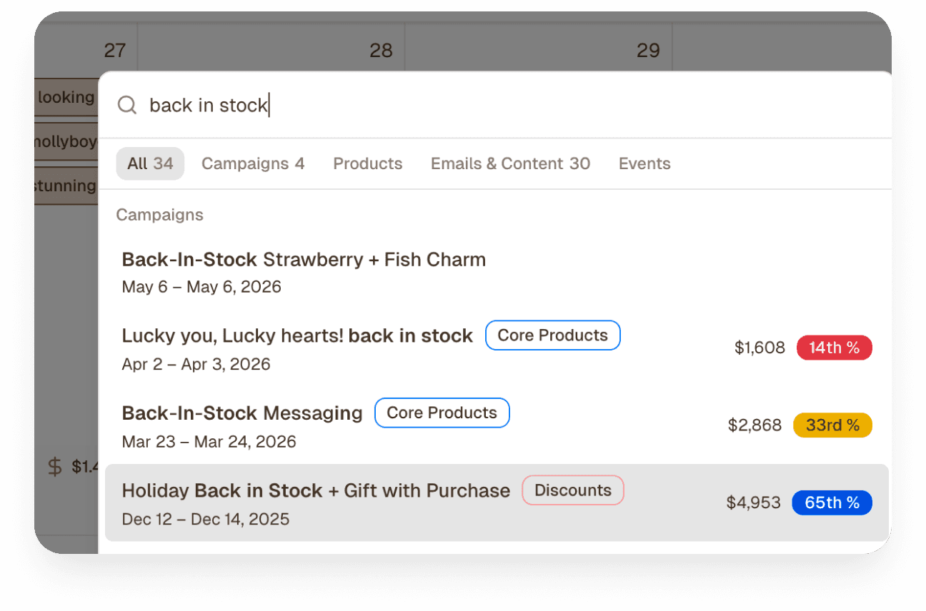 Marklo campaign library showing past campaigns that are searchable and reusable as templates