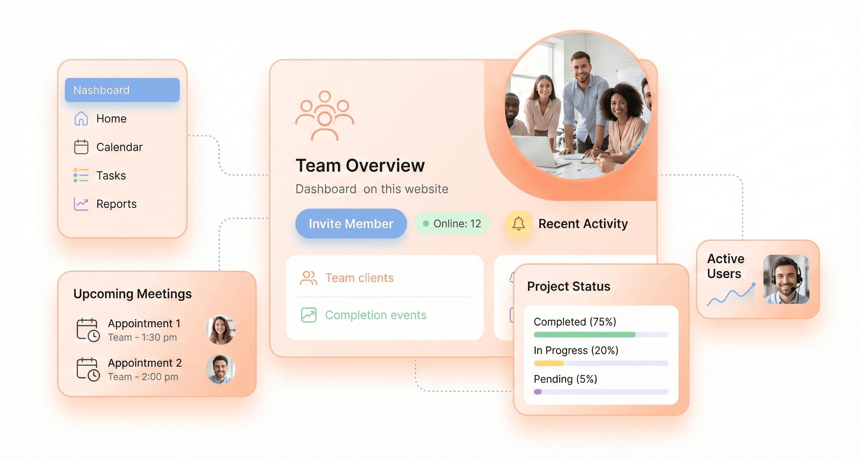 “SaaS dashboard interface using a tetradic color palette to create clear hierarchy across buttons, navigation, and status elements.”