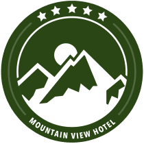 Mountain View Hotel Logo in green with white stars and a mountain visualisation.