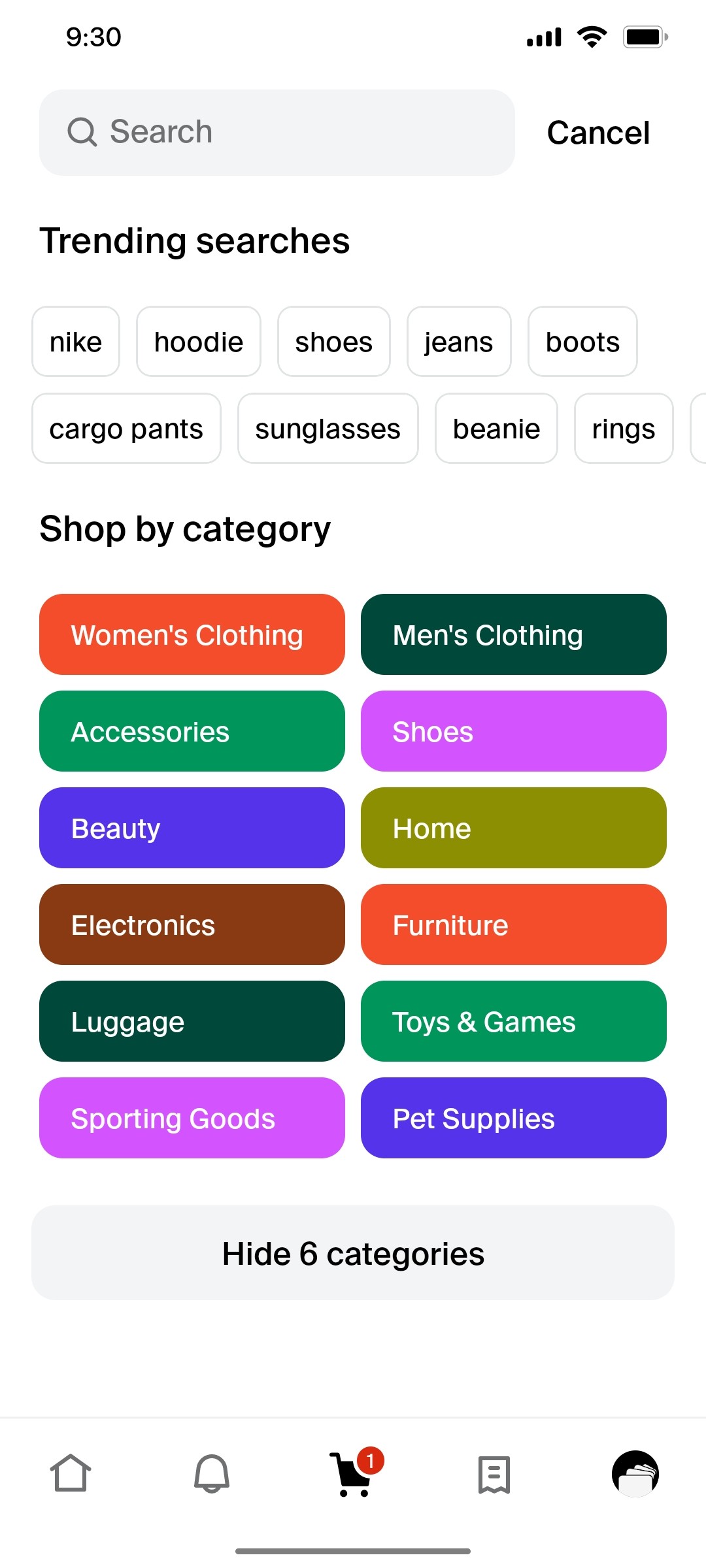 Shop App Hide Categories Screen
