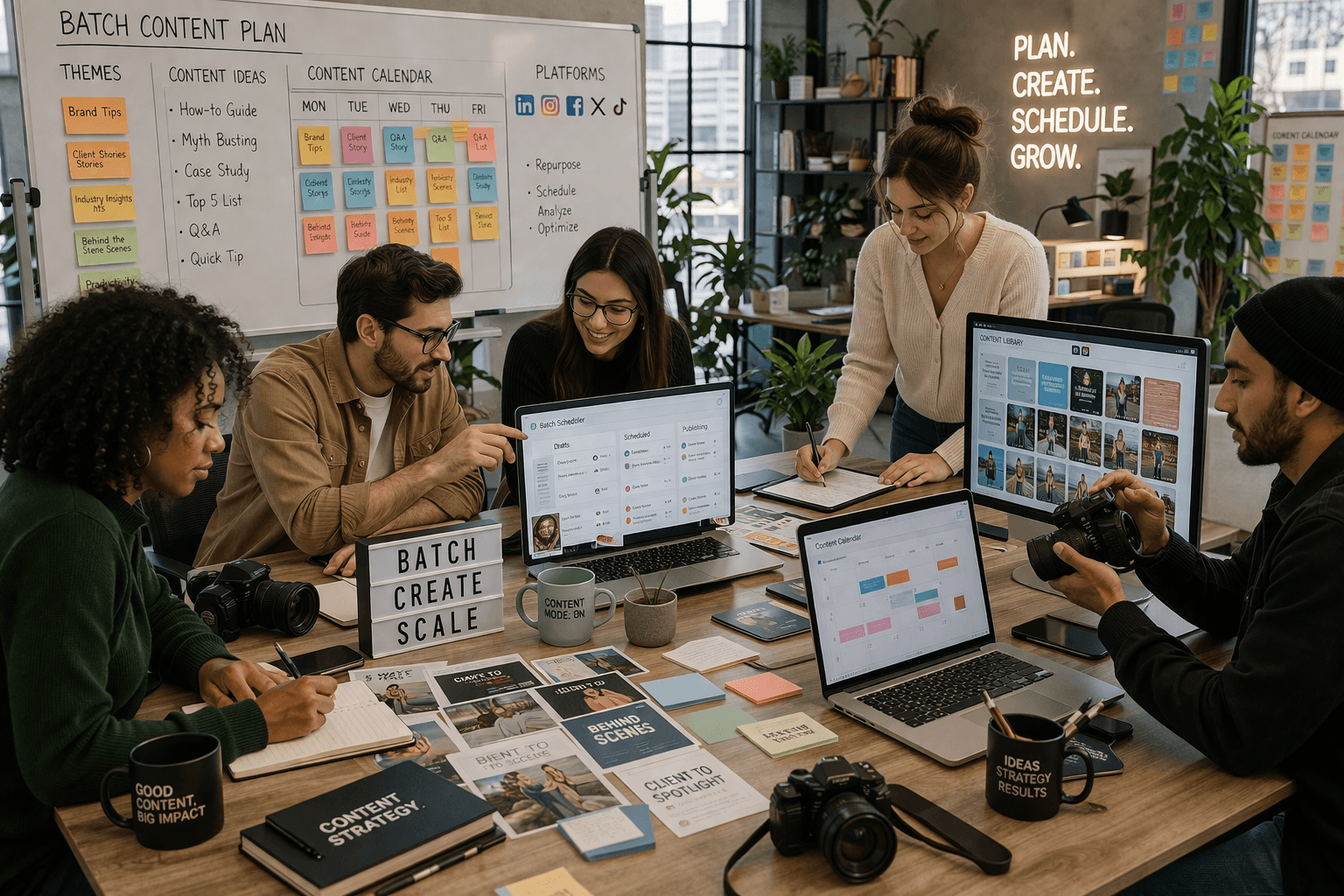 Agency team creating and scheduling content in bulk for clients