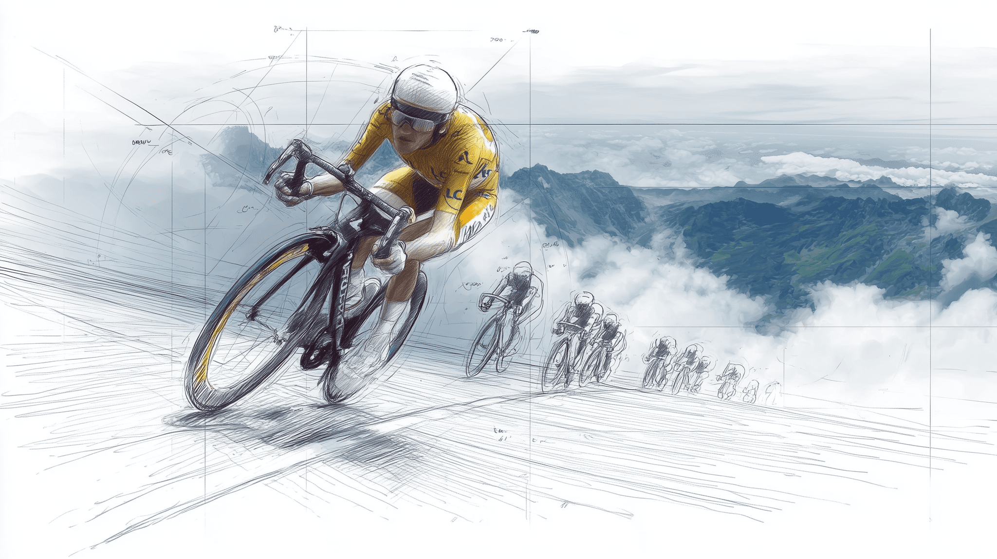 Cyclist pedaling down a road in space