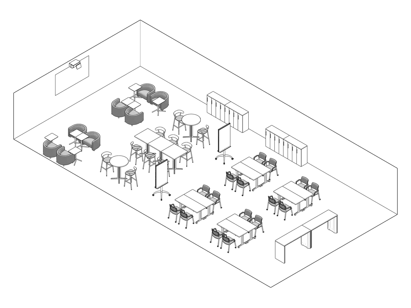 Interior design details: Example of a test fit during schematic design. 