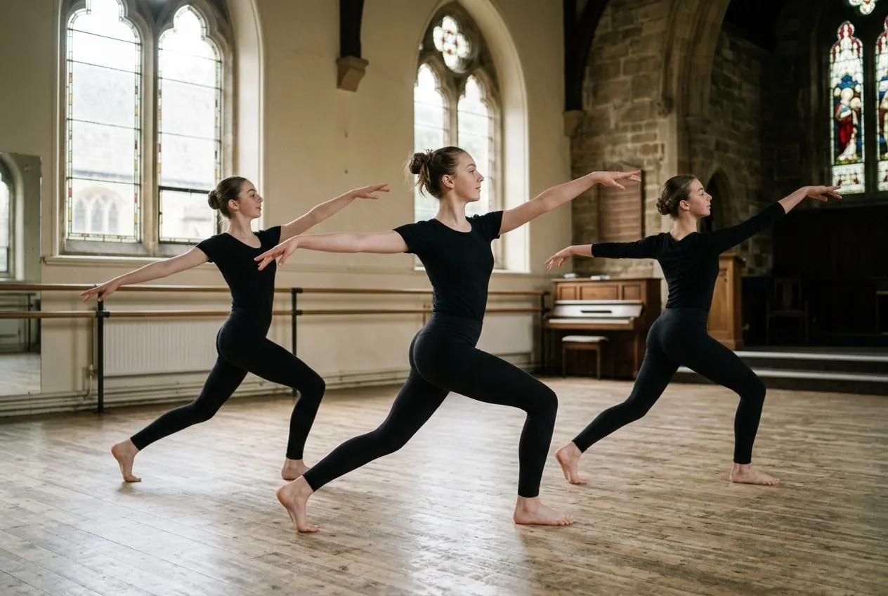 Teenage jazz dancers in black striking a pose