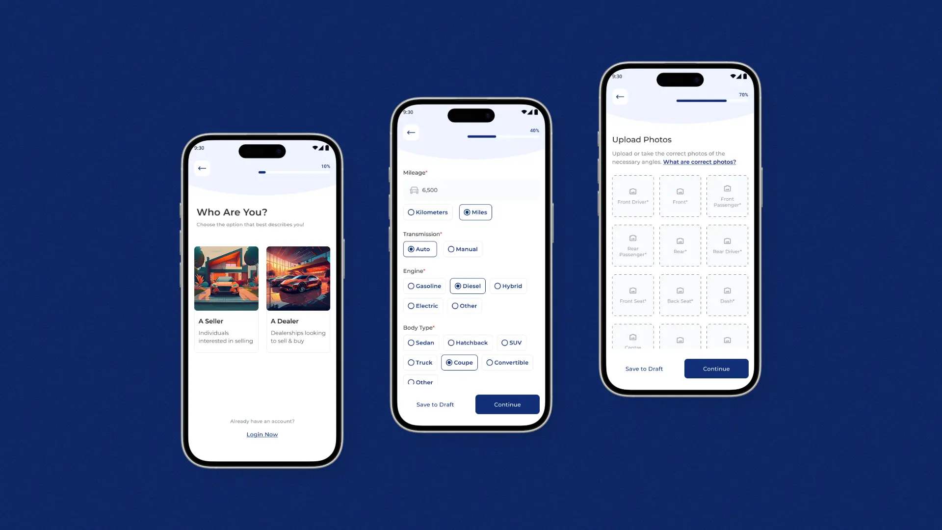 Mobile app interface for Launch featuring image-focused auction cards and a streamlined browsing experience for users to explore luxury and vintage cars.