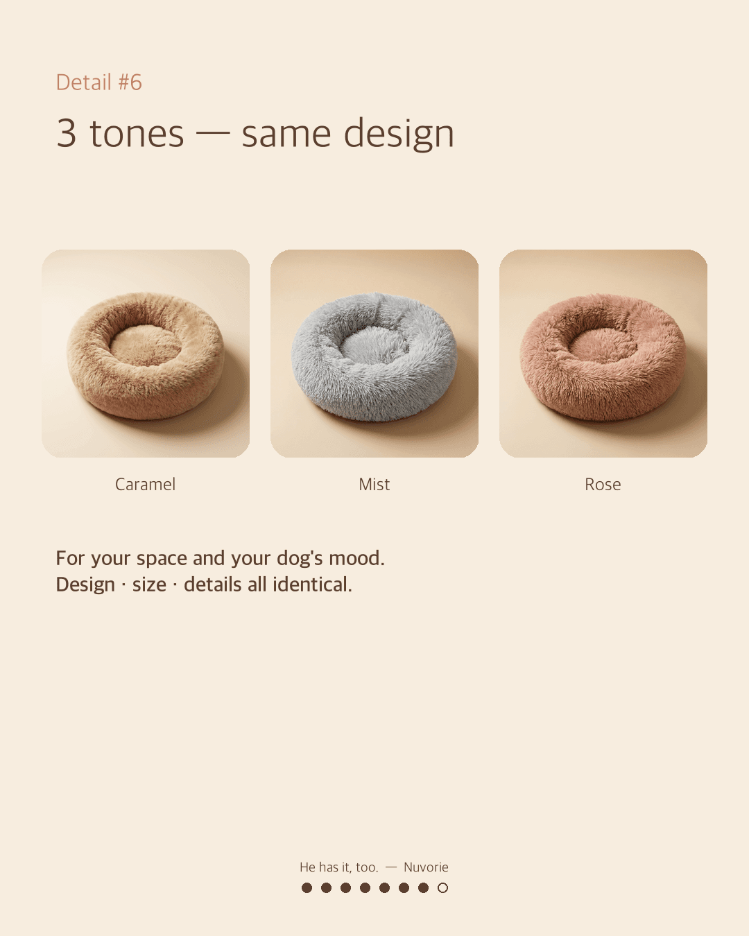 3 tones — Caramel, Mist, Rose