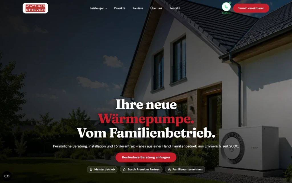 Website von Driever Wasser & Wärme